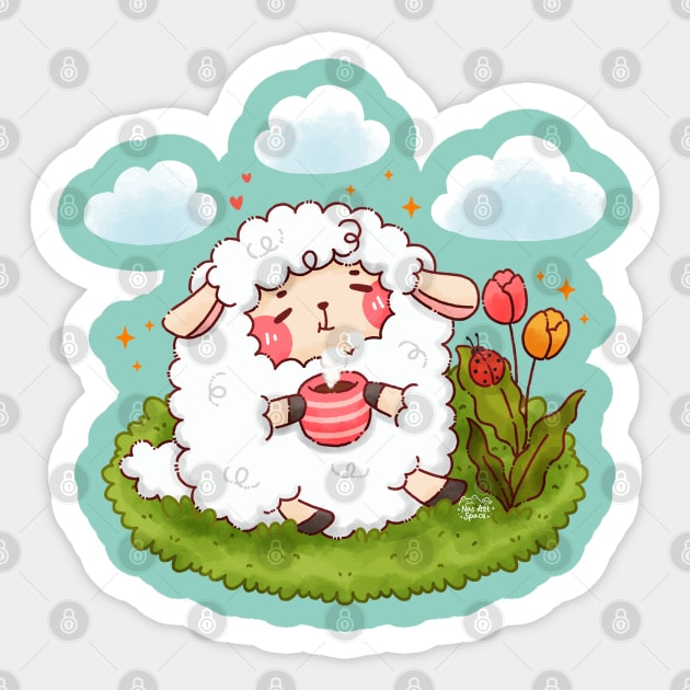 Cute Sheep Enjoys the Day Sticker by Nas.ArtSpace